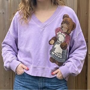 AERIE One-of-a-Kind Upcycled Aerie Lavender Teddy Bear Sweatshirt - Size Large